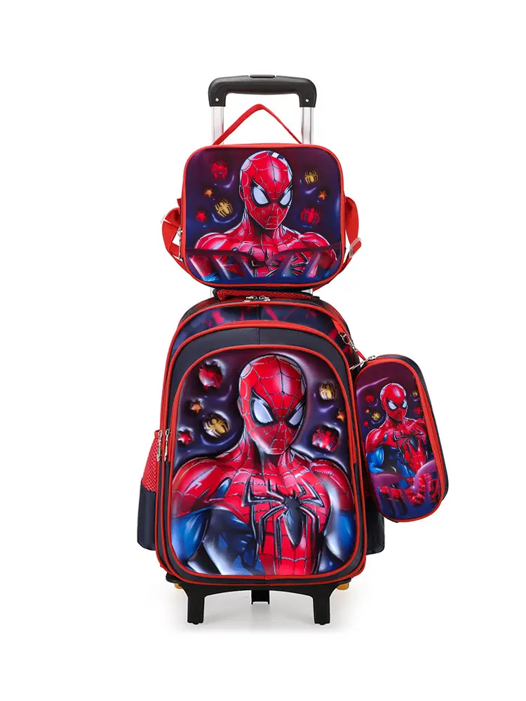 New concave-convex leather material primary school student pull-rod schoolbag 3~6 grade children's cartoon three-piece backpack in stock