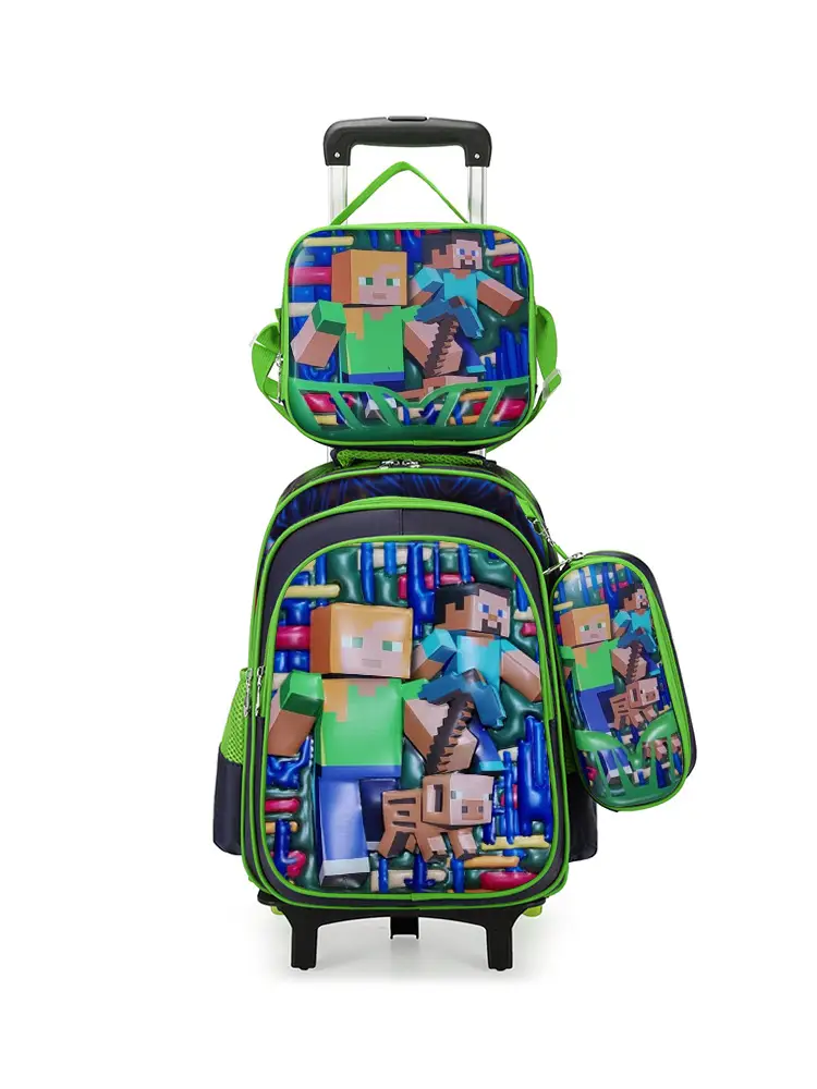 New concave-convex leather material primary school student pull-rod schoolbag 3~6 grade children's cartoon three-piece backpack in stock