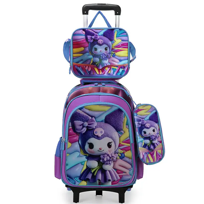 New concave-convex leather material primary school student pull-rod schoolbag 3~6 grade children's cartoon three-piece backpack in stock