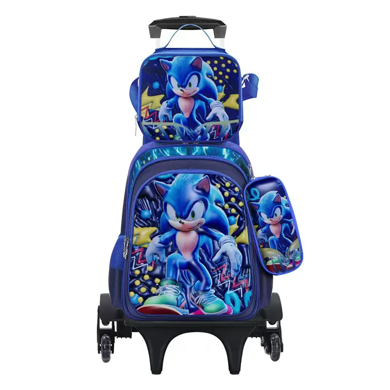 New concave-convex leather material primary school student pull-rod schoolbag 3~6 grade children's cartoon three-piece backpack in stock