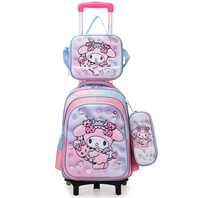 New concave-convex leather material primary school student pull-rod schoolbag 3~6 grade children's cartoon three-piece backpack in stock