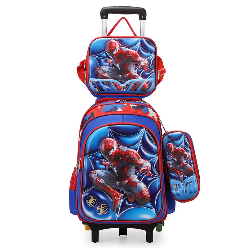 New concave-convex leather material primary school student pull-rod schoolbag 3~6 grade children's cartoon three-piece backpack in stock