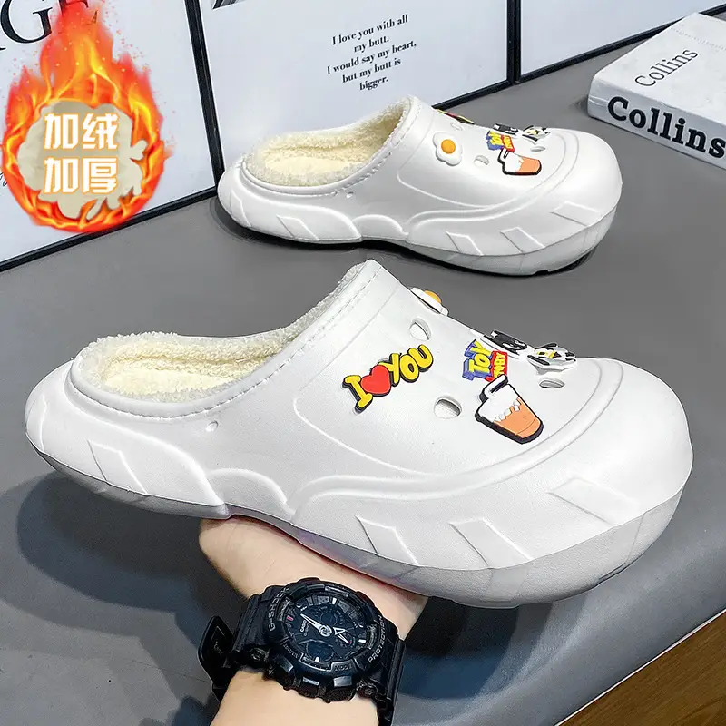 Cotton Slippers Men's Winter New Casual Outdoor Dung Feeling fleece-lined Thickened Warm Slip-on Slip-on Slippers