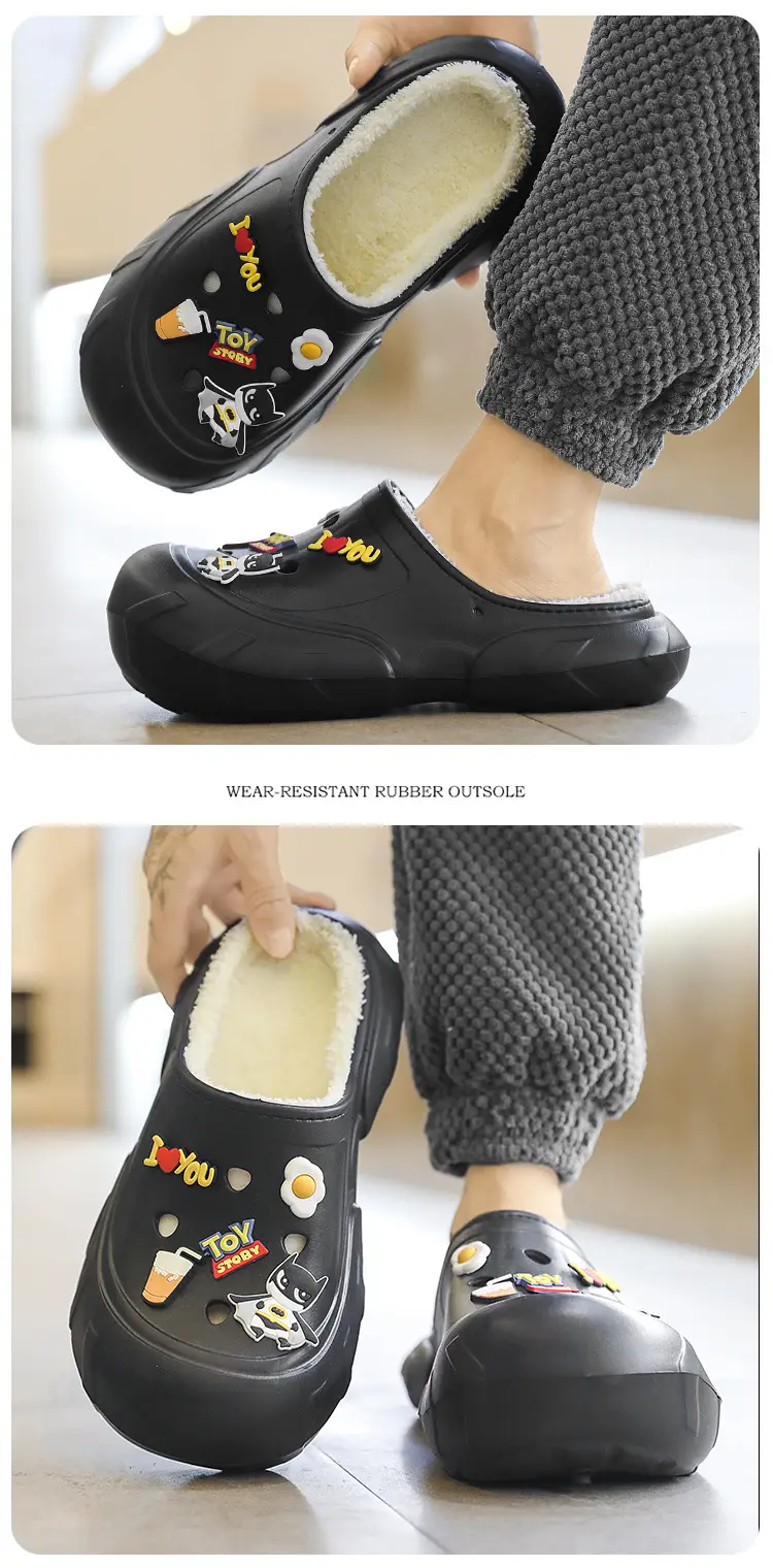 Cotton Slippers Men's Winter New Casual Outdoor Dung Feeling fleece-lined Thickened Warm Slip-on Slip-on Slippers — feature 11