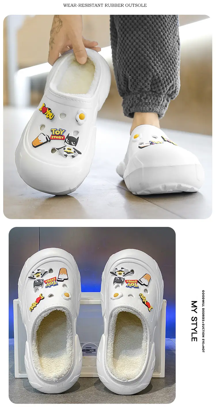 Cotton Slippers Men's Winter New Casual Outdoor Dung Feeling fleece-lined Thickened Warm Slip-on Slip-on Slippers — feature 14