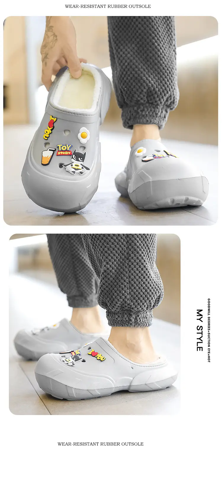 Cotton Slippers Men's Winter New Casual Outdoor Dung Feeling fleece-lined Thickened Warm Slip-on Slip-on Slippers — feature 16