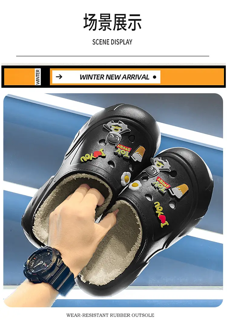 Cotton Slippers Men's Winter New Casual Outdoor Dung Feeling fleece-lined Thickened Warm Slip-on Slip-on Slippers — feature 9
