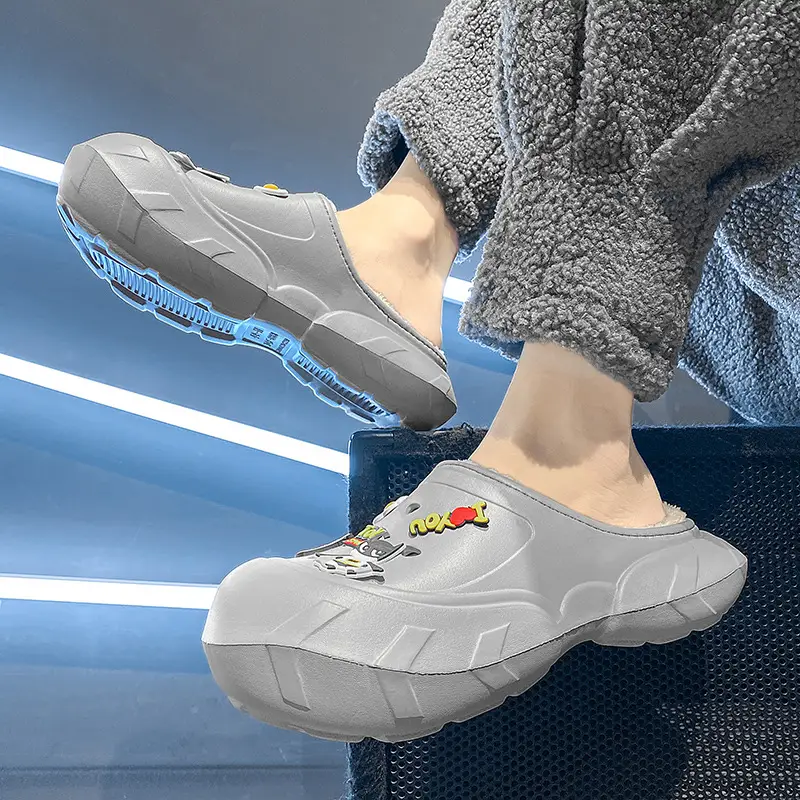Cotton Slippers Men's Winter New Casual Outdoor Dung Feeling fleece-lined Thickened Warm Slip-on Slip-on Slippers