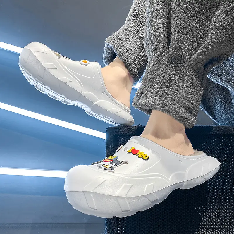 Cotton Slippers Men's Winter New Casual Outdoor Dung Feeling fleece-lined Thickened Warm Slip-on Slip-on Slippers