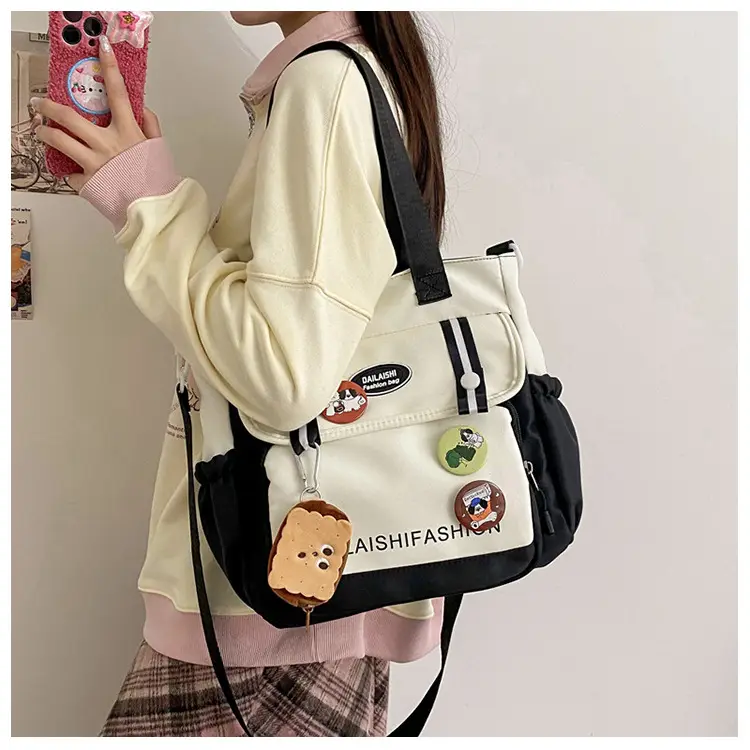 Autumn Winter Student Tutoring Bag Nylon Large Capacity Shoulder Crossbody — feature 15