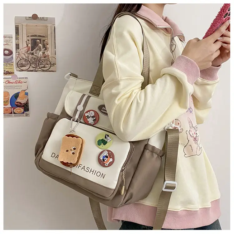 Autumn Winter Student Tutoring Bag Nylon Large Capacity Shoulder Crossbody — feature 17