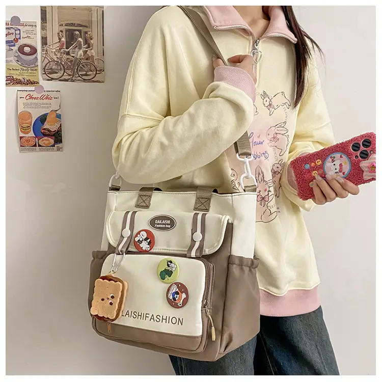 Autumn Winter Student Tutoring Bag Nylon Large Capacity Shoulder Crossbody — feature 18