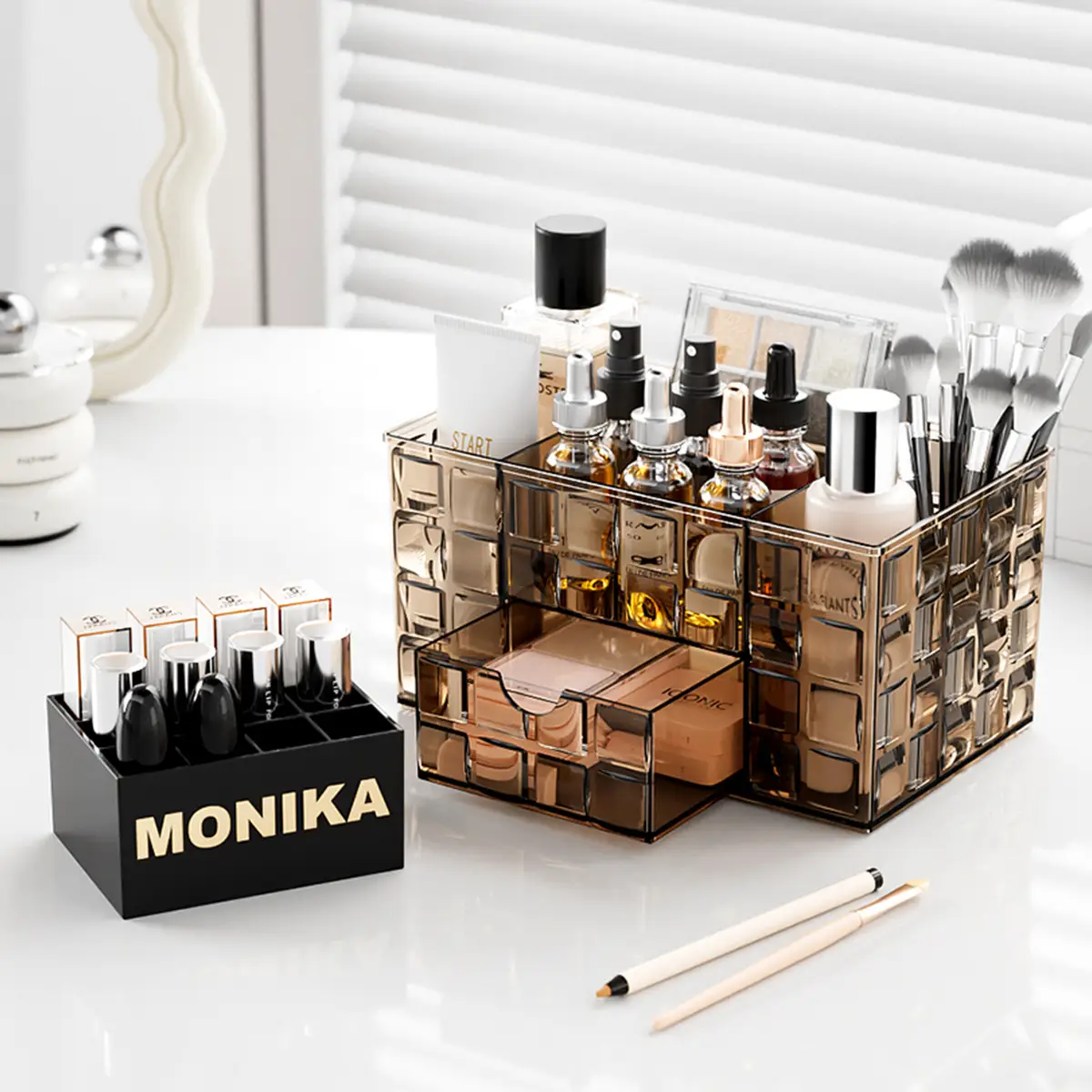 Luxury Makeup Storage Rack with Brush & Drawer