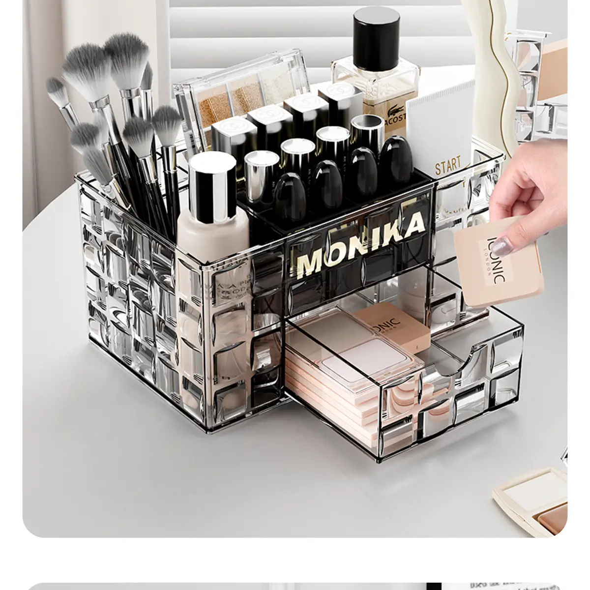 Luxury Makeup Storage Rack with Brush & Drawer — feature 19
