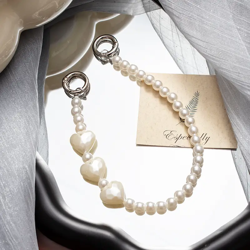 Pearl Heart Phone Strap with Heart Design - Image 10