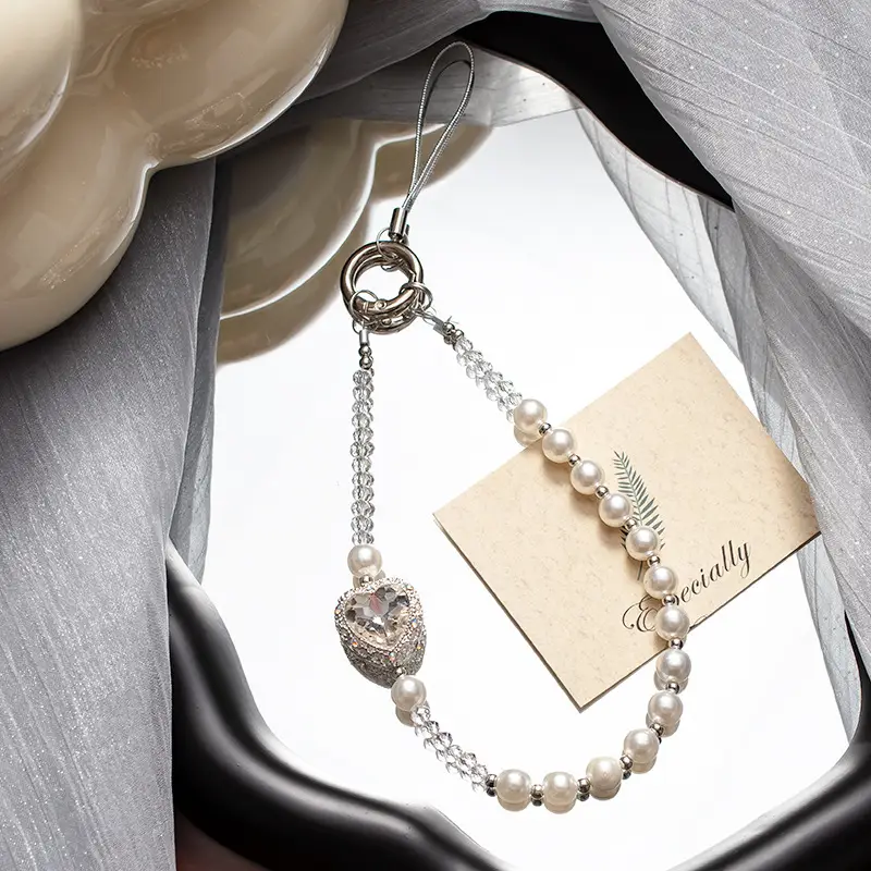 Pearl Heart Phone Strap with Heart Design - Image 2
