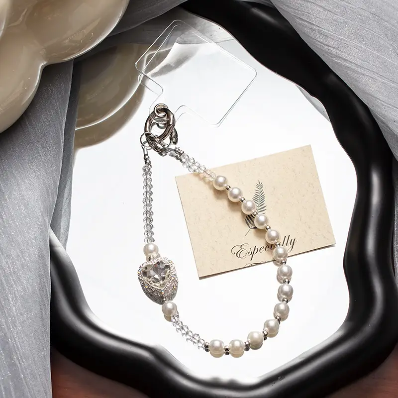 Pearl Heart Phone Strap with Heart Design - Image 3