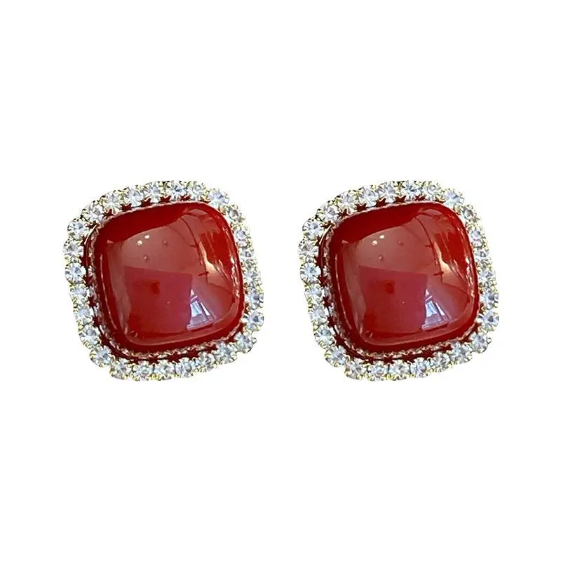 Full Diamond Pearl Earrings Women's Gold Black Stud - Image 7