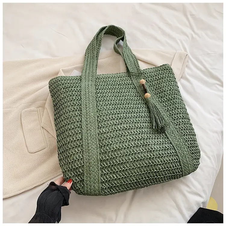 Green Woven Bucket Bag for Women Beach Travel — feature 12