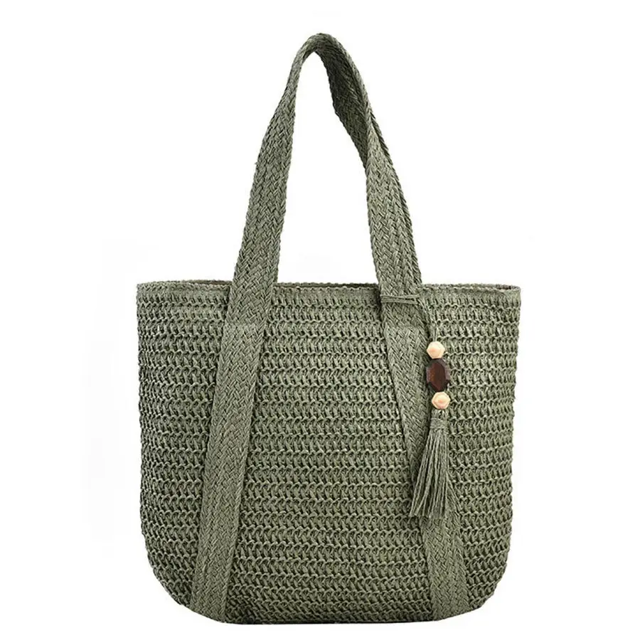 Green Woven Bucket Bag for Women Beach Travel — feature 15