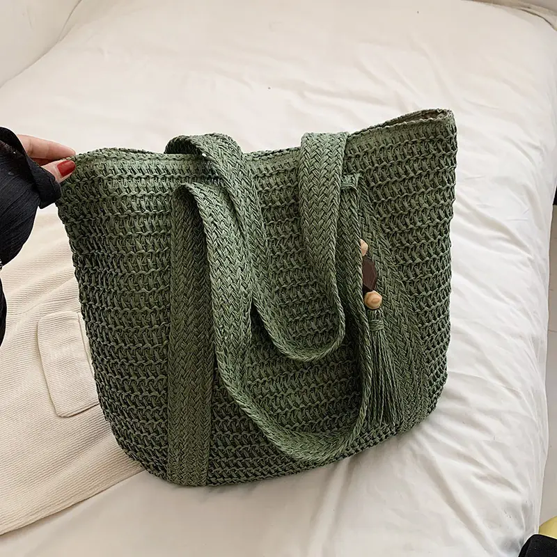 Green Woven Bucket Bag for Women Beach Travel — feature 16