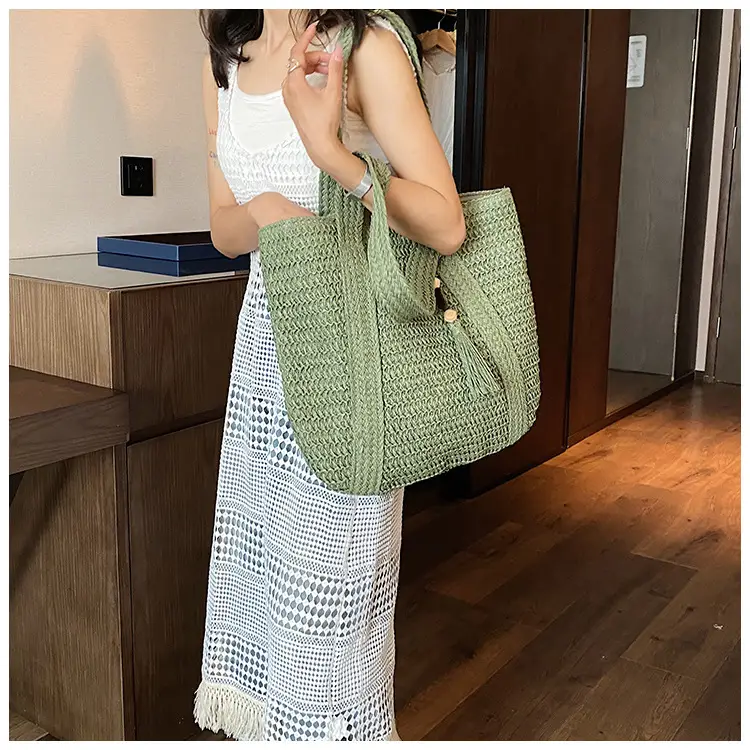 Green Woven Bucket Bag for Women Beach Travel — feature 6