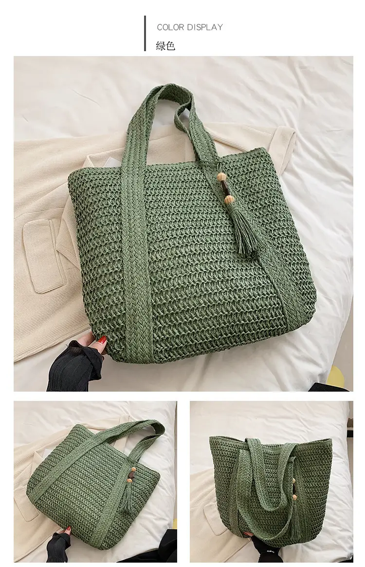 Green Woven Bucket Bag for Women Beach Travel — feature 9
