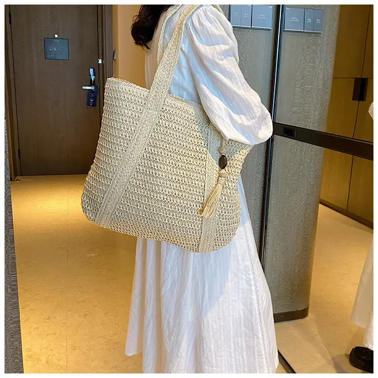Green Woven Bucket Bag for Women Beach Travel