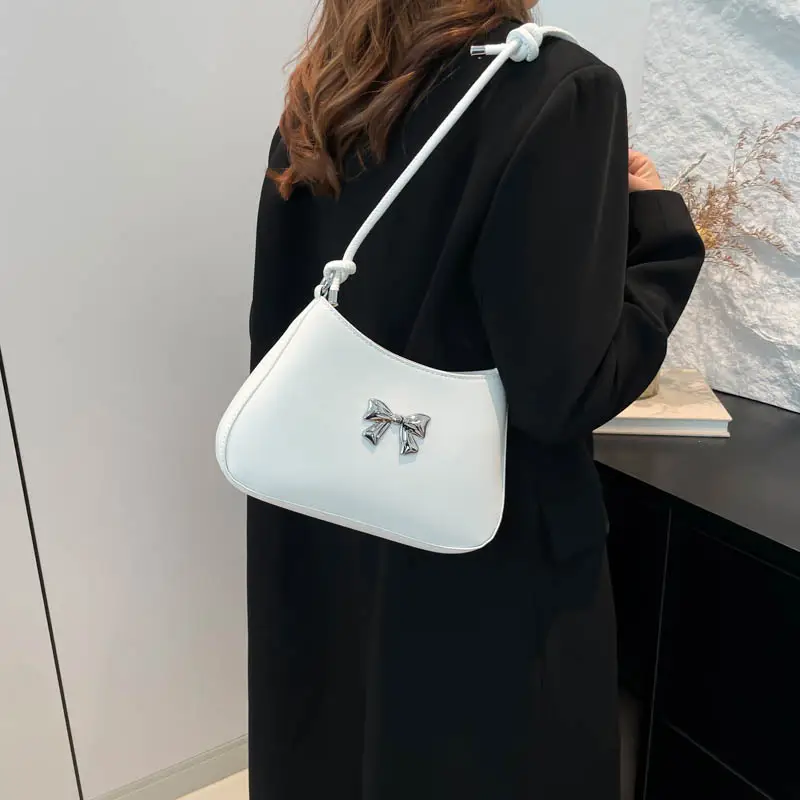 Women's White Bow Shoulder Bag 2024 New Commuter - Image 11