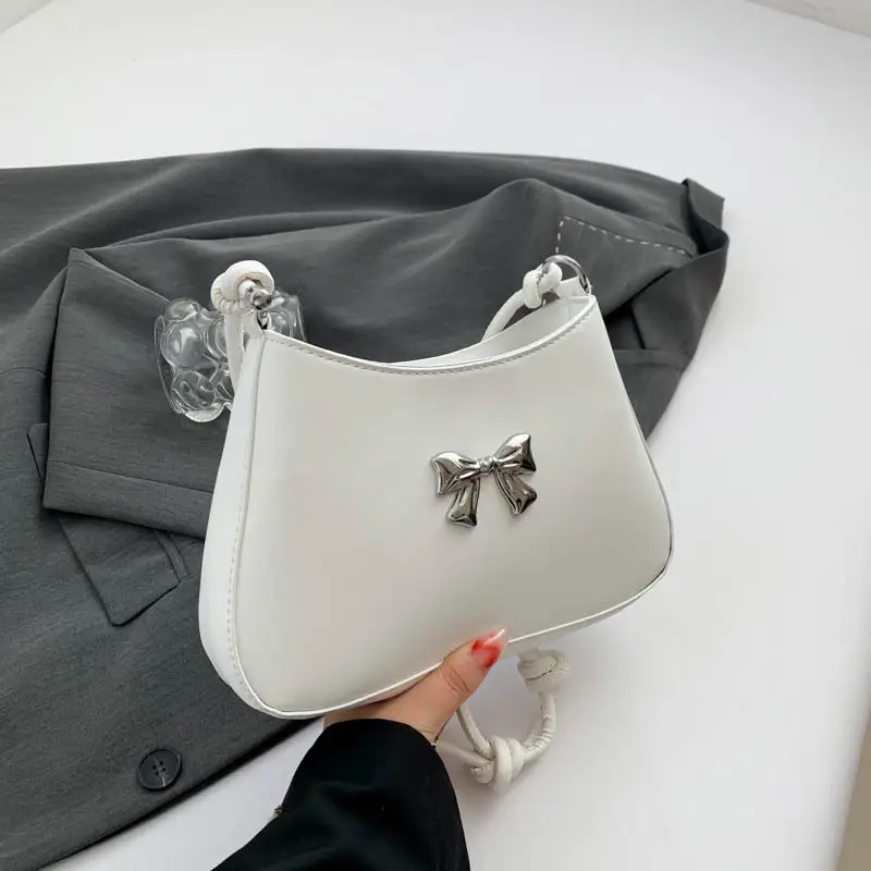 Women's White Bow Shoulder Bag 2024 New Commuter - Image 2