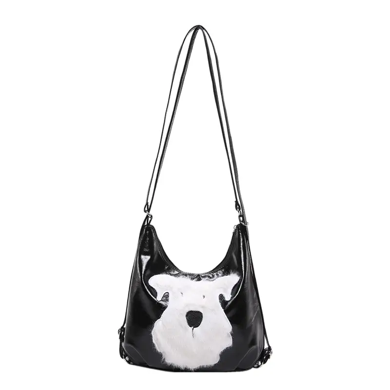 Brown Faux Fur Dog Handbag with Chain Strap