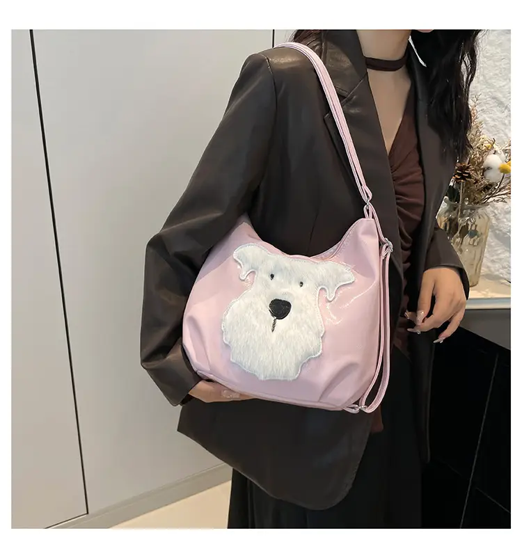 Brown Faux Fur Dog Handbag with Chain Strap — feature 15
