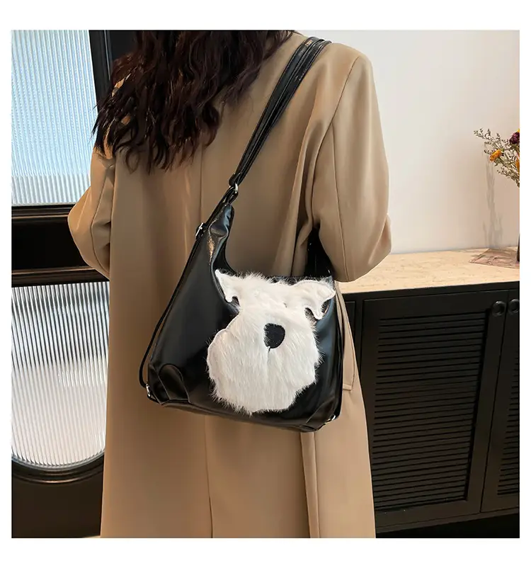 Brown Faux Fur Dog Handbag with Chain Strap — feature 19