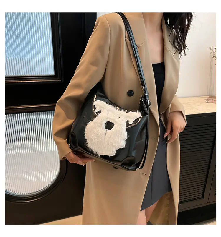 Brown Faux Fur Dog Handbag with Chain Strap — feature 20