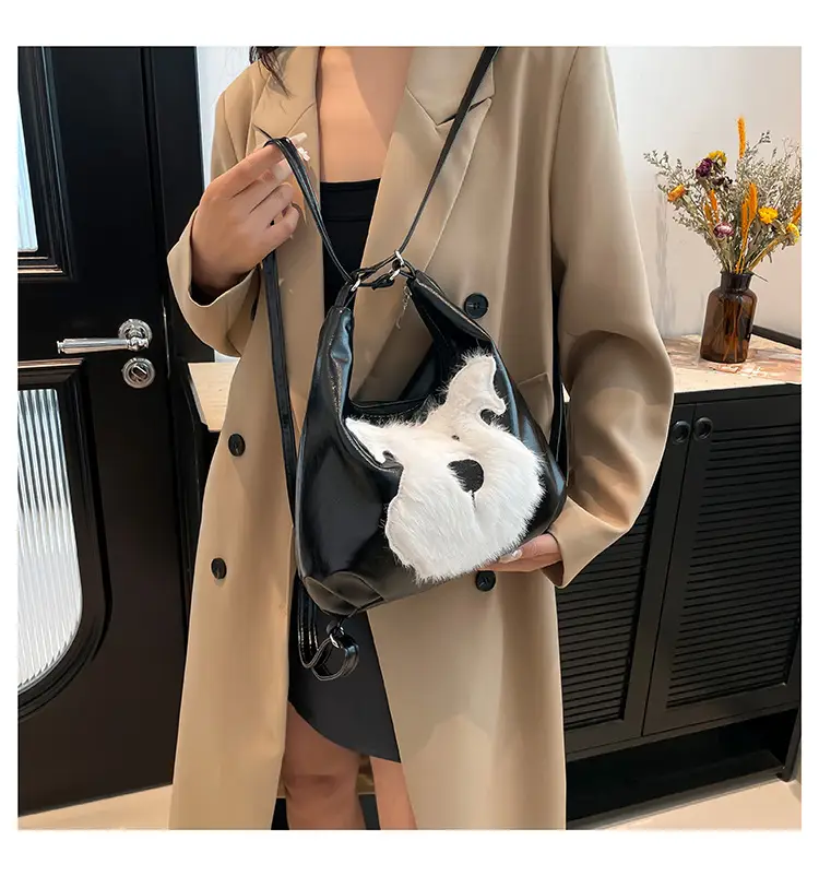 Brown Faux Fur Dog Handbag with Chain Strap — feature 21