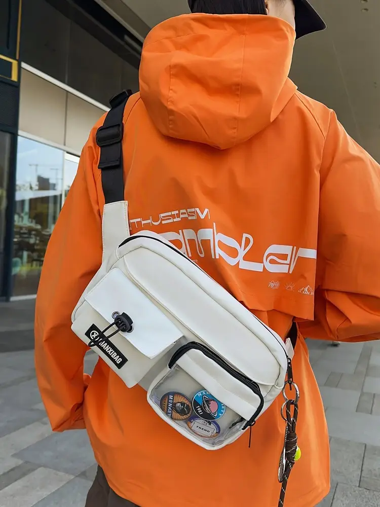 Women Crossbody Bag Orange White Canvas Large Capacity