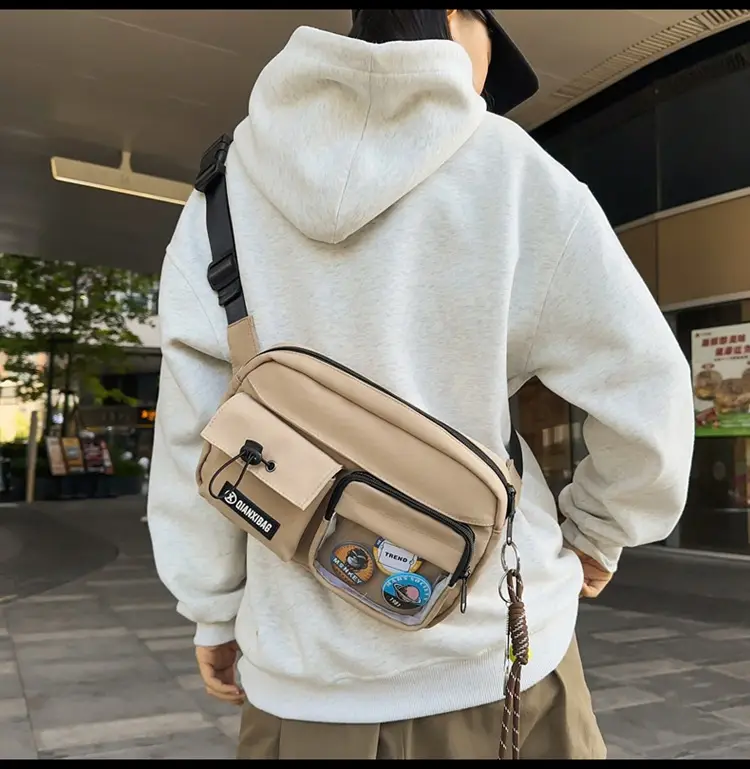 Women Crossbody Bag Orange White Canvas Large Capacity — feature 13