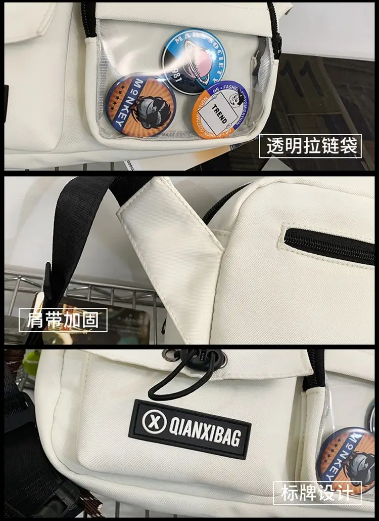 Women Crossbody Bag Orange White Canvas Large Capacity — feature 20