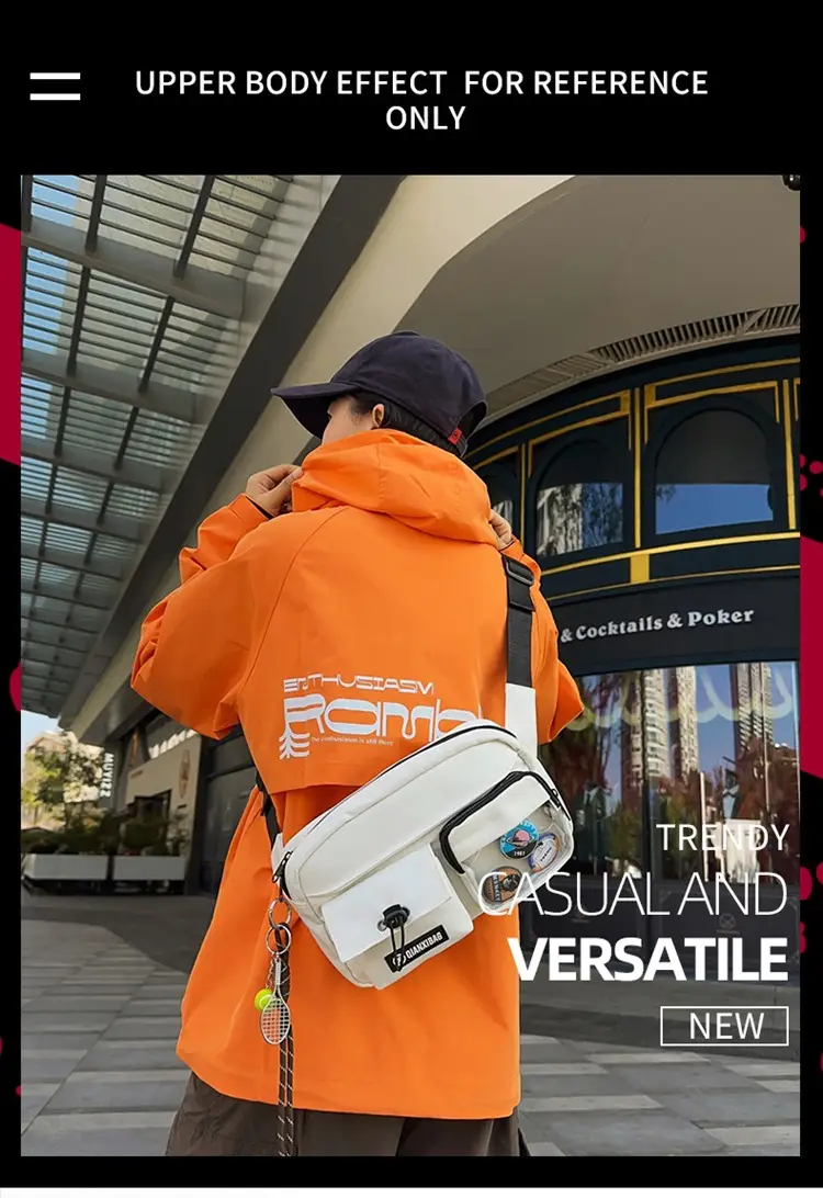 Women Crossbody Bag Orange White Canvas Large Capacity — feature 3