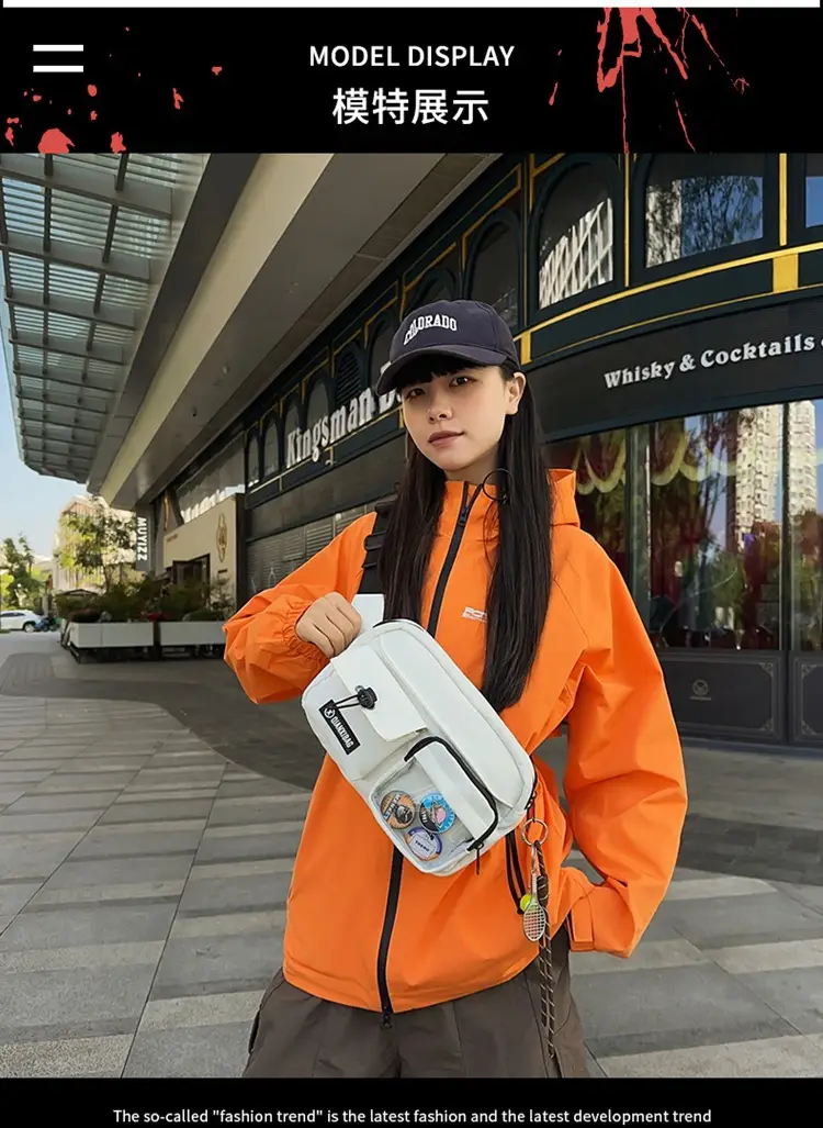 Women Crossbody Bag Orange White Canvas Large Capacity — feature 6