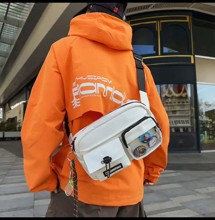 Women Crossbody Bag Orange White Canvas Large Capacity — feature 7