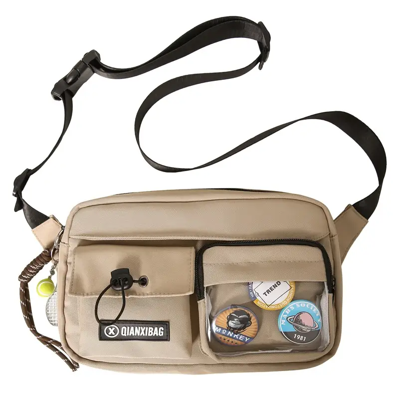 Women Crossbody Bag Orange White Canvas Large Capacity