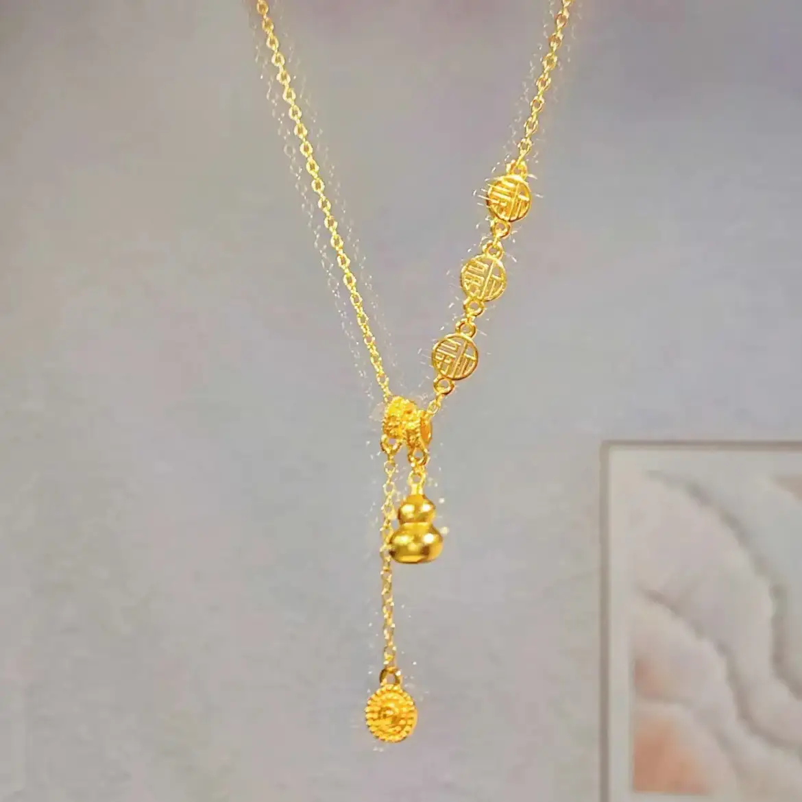 Gold Gourd Tassel Necklace for Women Wealth Fortune