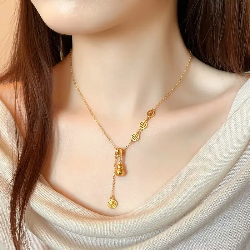 Gold Gourd Tassel Necklace for Women Wealth Fortune