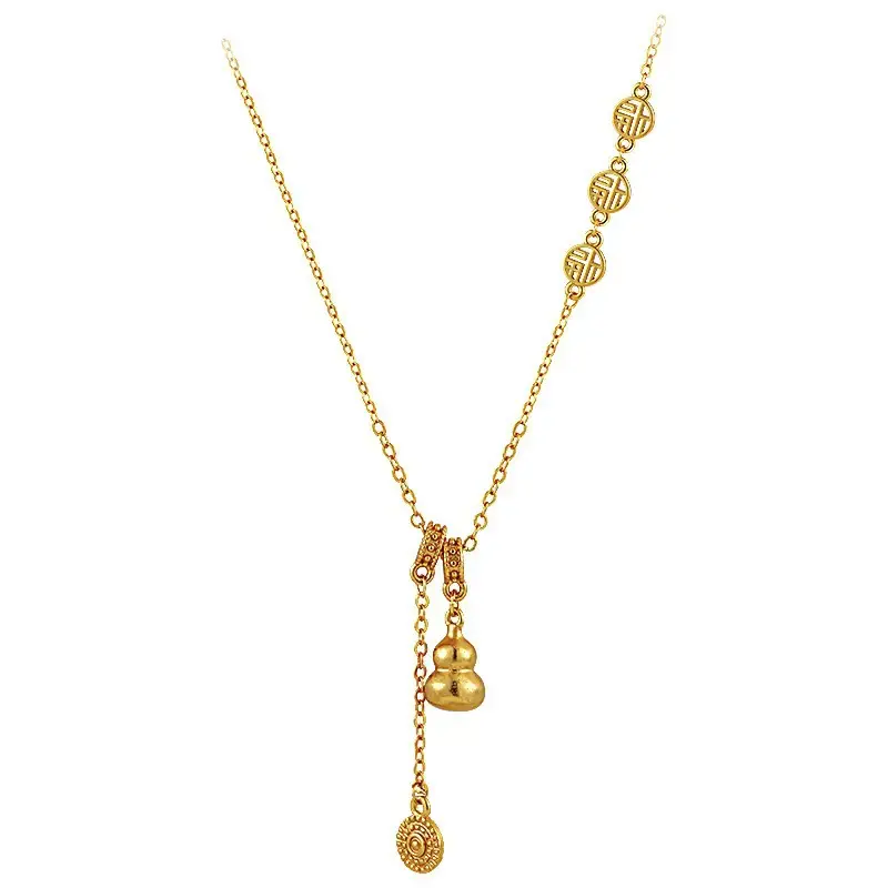 Gold Gourd Tassel Necklace for Women Wealth Fortune