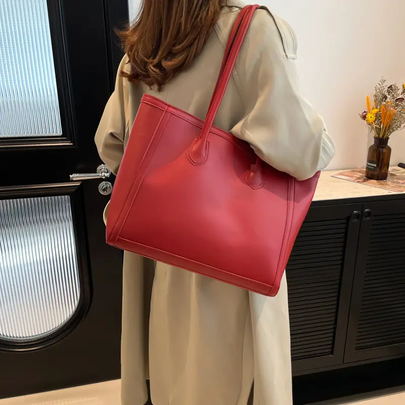 Retro Korean Style Textured Shoulder Tote Bag Brown - Image 6