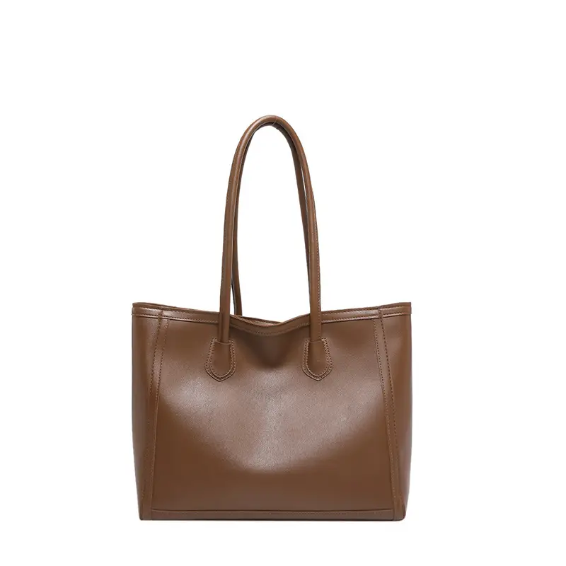 Retro Korean Style Textured Shoulder Tote Bag Brown - Image 9
