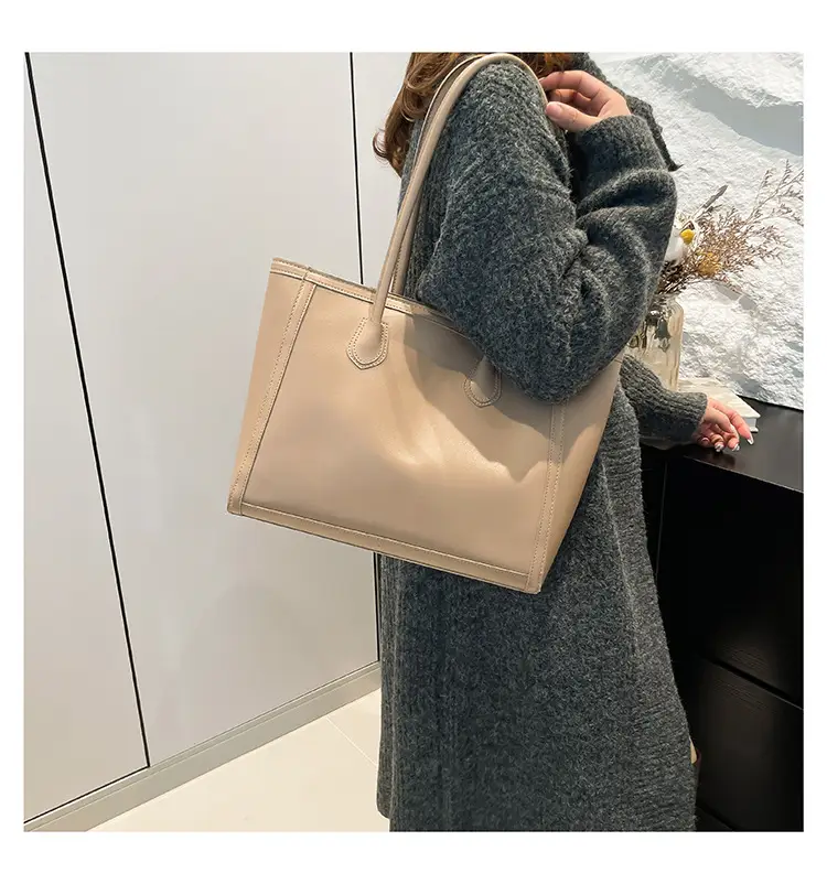 Retro Korean Style Textured Shoulder Tote Bag Brown — feature 10