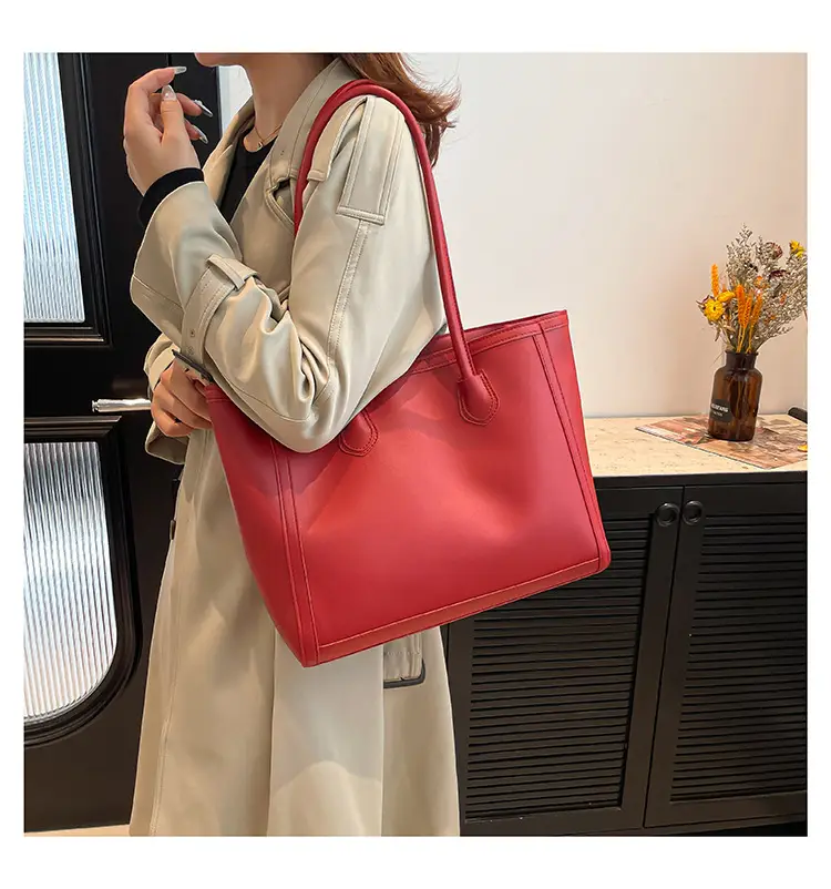 Retro Korean Style Textured Shoulder Tote Bag Brown — feature 14