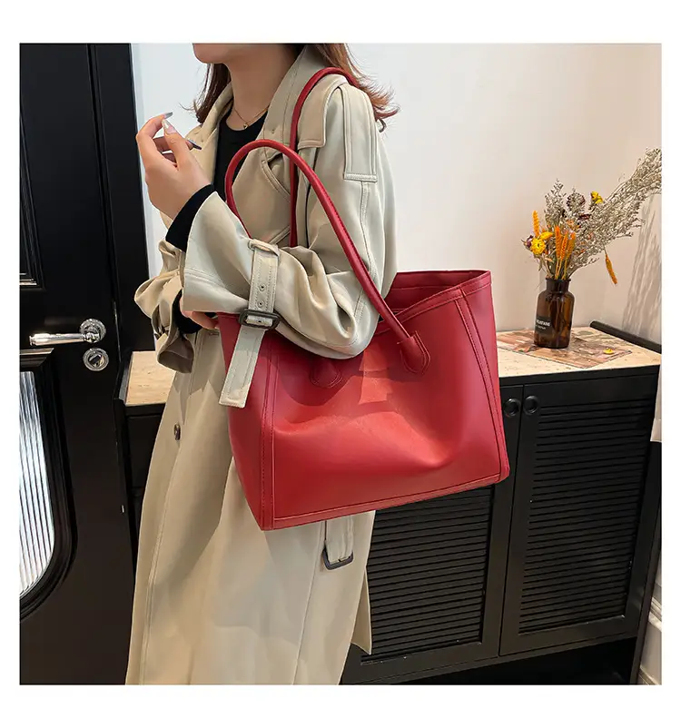 Retro Korean Style Textured Shoulder Tote Bag Brown — feature 15